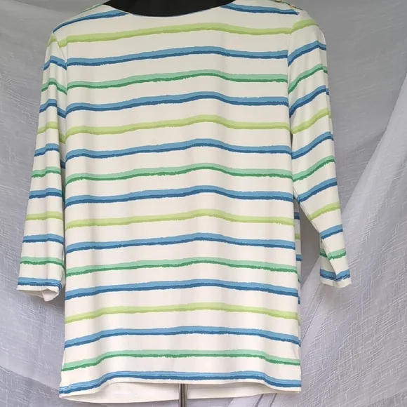 Peck & Peck Blue and Green Striped Top - Picture 3 of 9